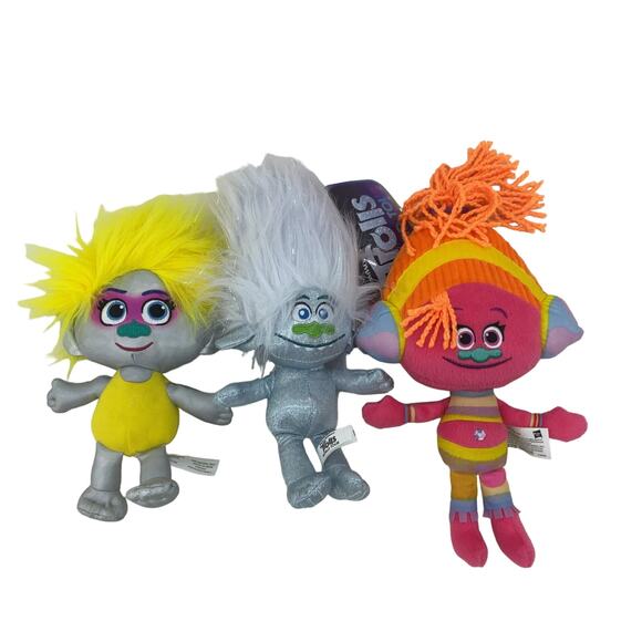 CUTE Mixed Dreamworks Trolls Plush Dolls Metallic Silver Loose Preowned - Picture 1 of 4